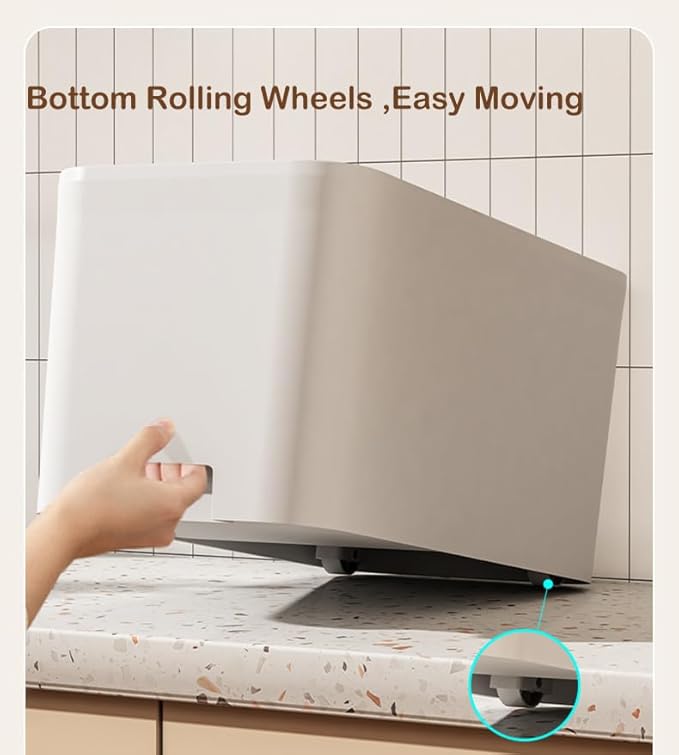 10Lbs Cat Food Storage Container,Pet Food Container with Rolling Wheels & Sliding Lid,BPA Free Plastic Storage Bin For Cat Food Kibble with Measuaring Cups-Rodent proof