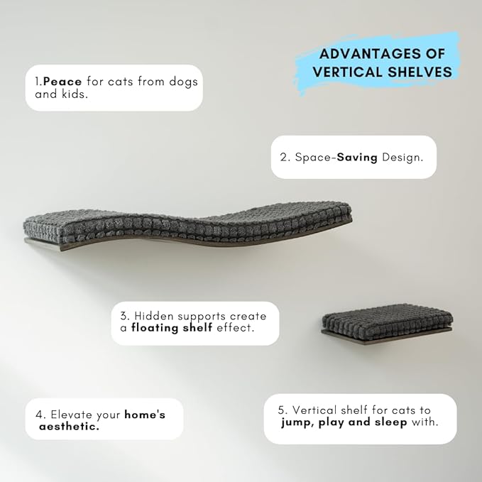 Cat Wall Furniture, Cat Steps for Wall, Cat Wall Mounted Bed, Cat House, Cat Shelves, Cat Bed, Cat Condo, Floating Cat Wall Shelf, Waved Shelf for Cat, Cat Set Grey Waved Shelf+Step