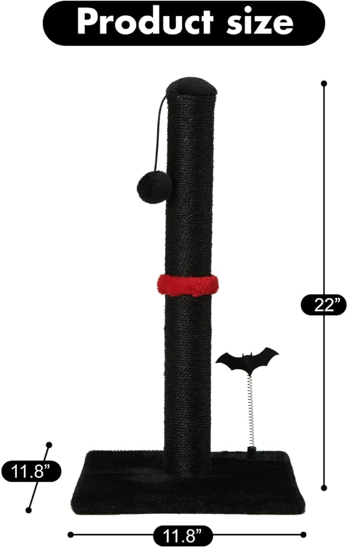 MECOOL Cat Scratching Post Premium Sisal Scratch Posts with Hanging Ball Vertical Scratcher for Indoor Cats and Kittens (Black, 22 inches for Kitten)