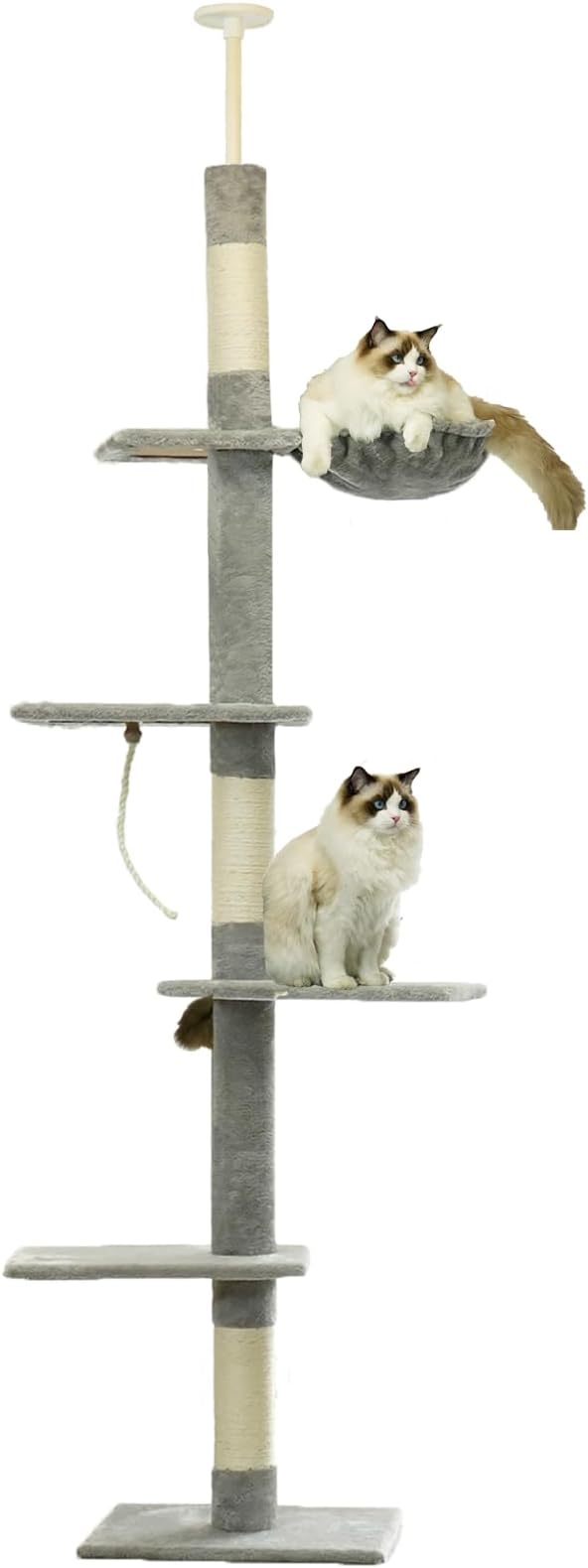 Floor to Ceiling Cat Tree, 5-Tier Height (86-109 inches) - Adjustable Cat Climbing Tower with Sisal Scratching Posts, Hammock, Platforms, and Hanging Balls