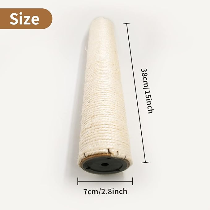 15" Cat Scratching Replacement Posts Natural Sisal Scratcher Post for Cats Cube Tower Kittens Scratch Pole Perch Interactive Toys Furniture Accessories Deterrent Tree 2 Pack Include M8 Screws White