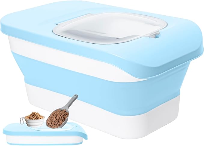 10-13 Lbs Dog Food Stroage Container, Collapsible Dog Food Containers with Airtight Lid, Pet Food Scoop and Silicone Dog Bowl, Pet Food Storage Container Dry Food for Dog, Cat and Other Pets