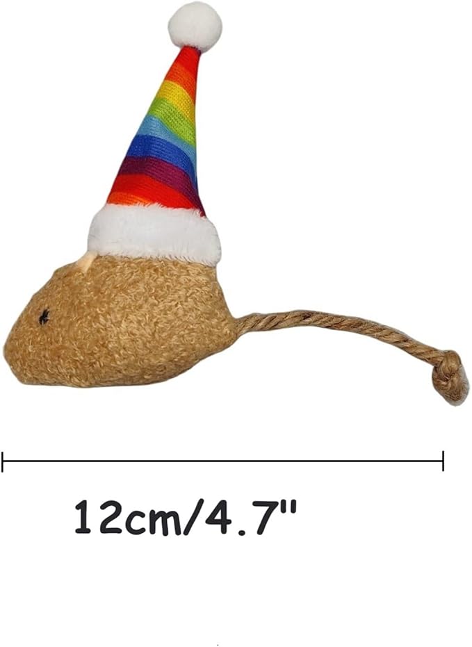 6-Pack Christmas Catnip Cat Mice Toys with Rainbow Santa Hats Interactive Cat Toys for Indoor Cats Kittens, Christmas Thanksgiving Cat Toy Gift