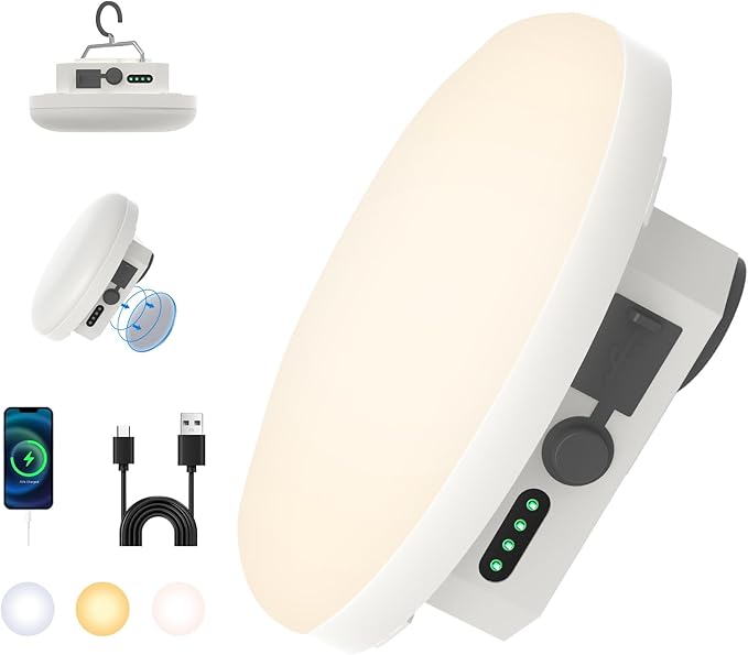 10000mAh Rechargeable Hanging Tent Light with Magnet, Portable 30W 4000LM LED 3 Color Lighting Modes Camping Lantern, Power Bank, IPX5 Waterproof LED Flashlight for Emergency & Gift