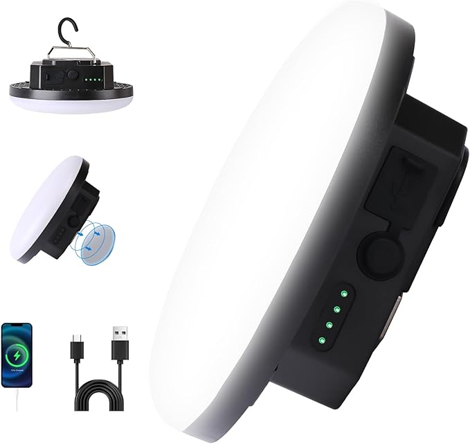 10000mAh Rechargeable Tent Light 3 Lighting Modes, 4000LM LED Portable Camping Lantern, IPX5 Waterproof, 30W Hanging Tent Light with Magnet, for Emergency & Gift