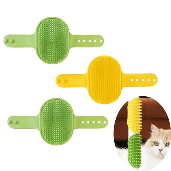 3 Pack Cat Self Groomer Scratcher Rubber Wrap Pad Grooming Brush Massage Comb with Adjustable Strap Scratching Post Cover Protector for Cats Tree Furniture Sofa Chair Legs