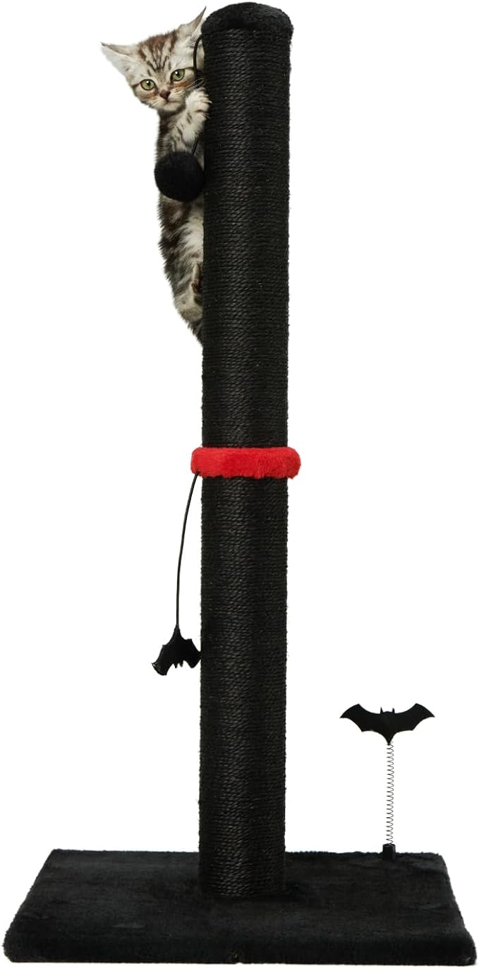 MECOOL Cat Scratching Post Premium Sisal Scratch Posts with Hanging Ball Vertical Scratcher for Indoor Cats and Kittens (Black, 34 inches for Adult Cats)