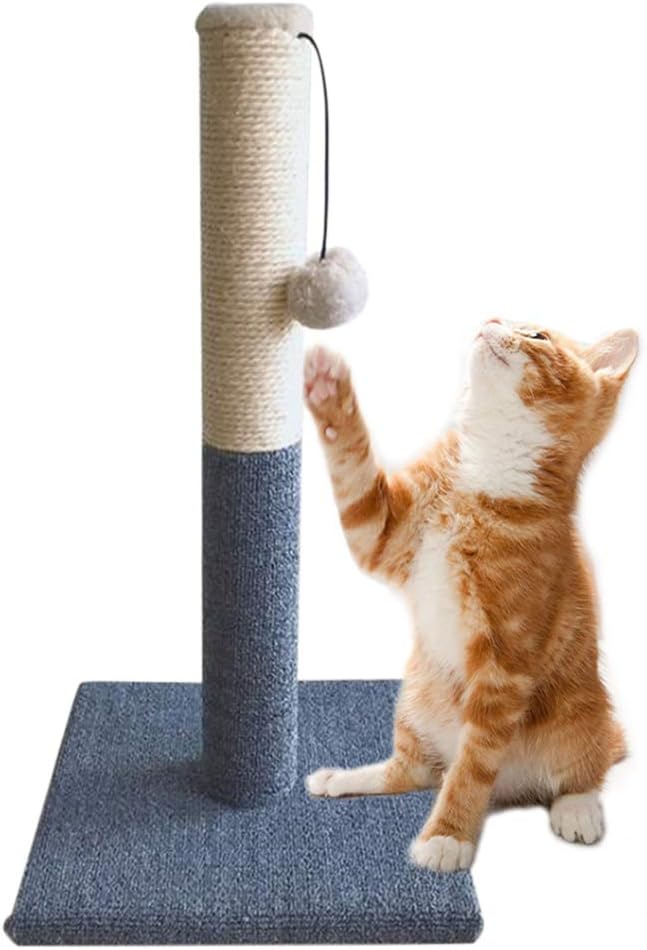 Barelove Cat Scratching Post Tower, Tall Cat Scratch Post, Natural Sisal Rope Scratcher Posts Refill for Indoor Cats, Carpet Cat Scratching Post with Replaceable Toys, Sturdy Base (Grey)