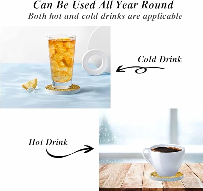 Bamboo Style Ceramic Coasters Absorbent Drink Coasters Round Ceramic Table Coasters Set Decorative Coffee Cup Beverage Coasters Wine Beer Bar Coasters 2 Pack
