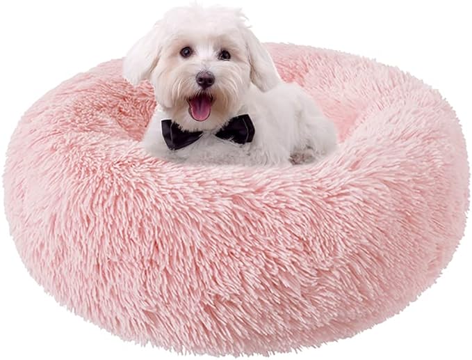 Nisrada Dog Bed for Small Medium Large Dogs, 24 inch Calming Dogs Bed, Washable-Round Cozy Soft Pet Bed for Puppy and Kitten with Slip-Resistant Bottom
