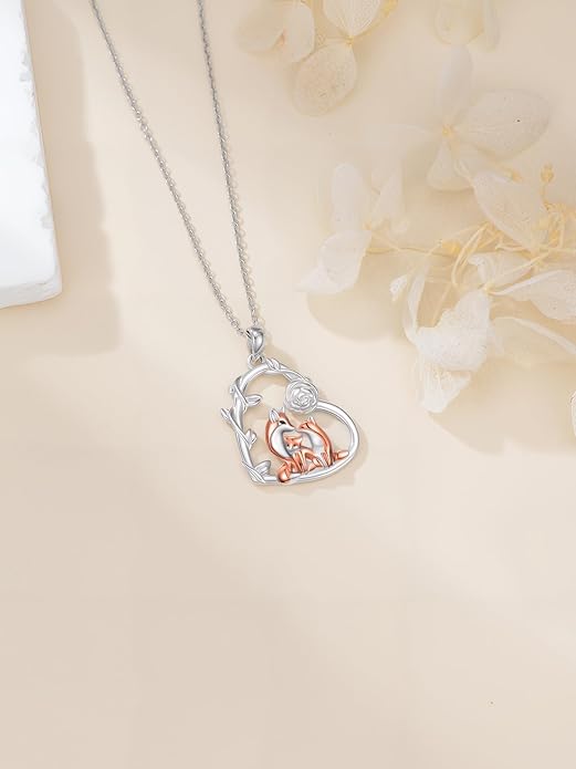 Cute Mother and Daughter Fox/Cat/Cow/Monkey/Panda Necklace 925 Sterling Silver Heart Flower Heart Necklace Animal Jewelry Mother's Day Jewelry for Women