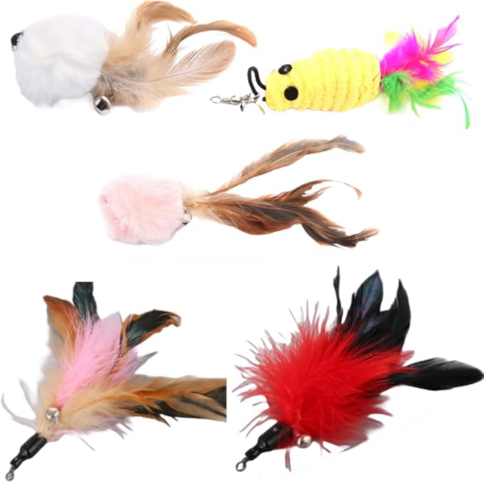 5pc Feather Refill Cat Toy Feather Cat Wand Toy Refill Cat Toys With Feathers Cat Feather Toy Refill Cat Teaser Toy Attachments Feather Cat Toys Cat Toy Feather Wand Cat Lures Attachmets Kitten