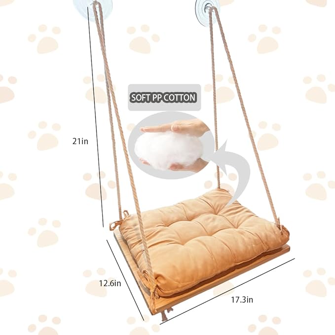 Cat Window Perch, Cat Window Rack with Gunny Rope and Thick Cushion, Wooden Cat Window Hammock, Furniture for Cats - Hanging Window Shelf for Cats