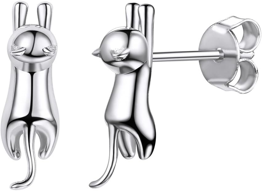 SILVERCUTE Cat Earrings for Women Girls 925 Sterling Silver Hypoallergenic Lovely Animal Stud Earrings Cat Lovers Gift