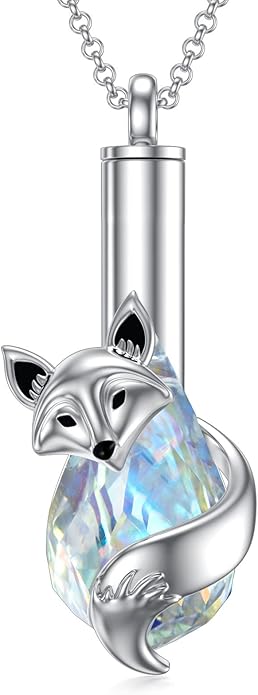 Animal Crystal Urn Necklace For Ashes Sterling Silver Butterfly Dragonfly Bee Phoenix Peacock Hummingbird Fox Angel Wing Pentagram Pentacle Cremation Necklace Heart Teardrop Urn Holder Necklaces For Women Memorial Jewelry