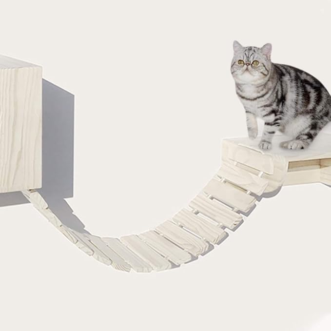 La La Pet® Wood Cat Bridge Ladder Cat Perch Cat Lounge Hammock Mod Cat Shelf Board Cat Climber Tree Tower Cat Condo Kitty Activity Furniture(39.37 x 9.84)