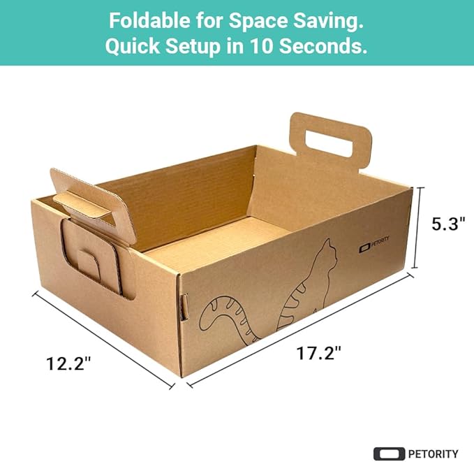 3-Pack Disposable Litter Boxes for Cats, Recycled Cardboard Cat Litter Box, Waterproof, Leakproof, Foldable, Portable for Travel(17.2'' x 12.2'' x 5.3'')