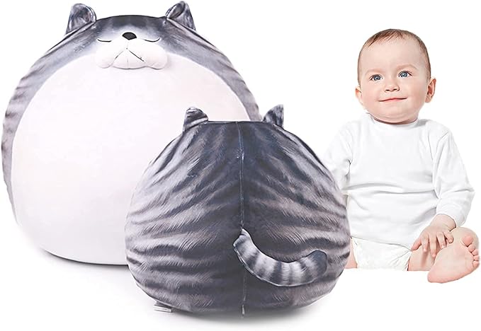 ARELUX 11.8In High Chubby Cat Plush Pillow, Cute Fat Kitty Cat Stuffed Animal Soft Kitten Adorable Hugging Pillow Anime Plushies,Funny Toy Birthday for Adults Friends