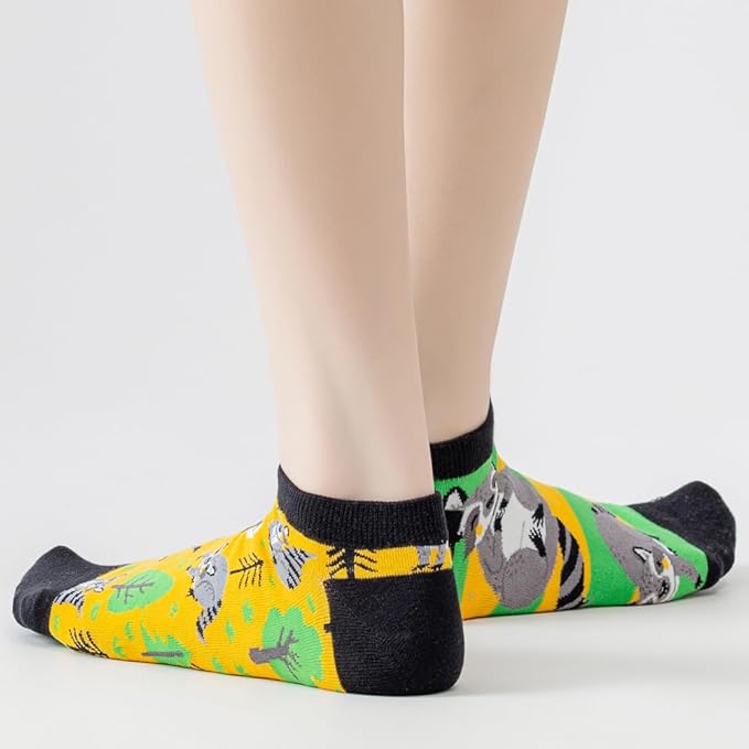 2 Pairs Funny Cartoon Animal Print Cotton Ankle Socks for Women Teens