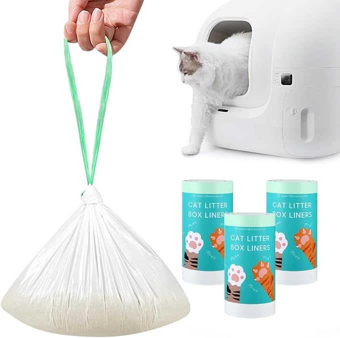 60 Count Self-Cleaning Litter Box Liner Bags for PURA X/MAX, Pet Waste Trash Bags with Drawstring for Automatic Cat Litter Box -21" x 11"