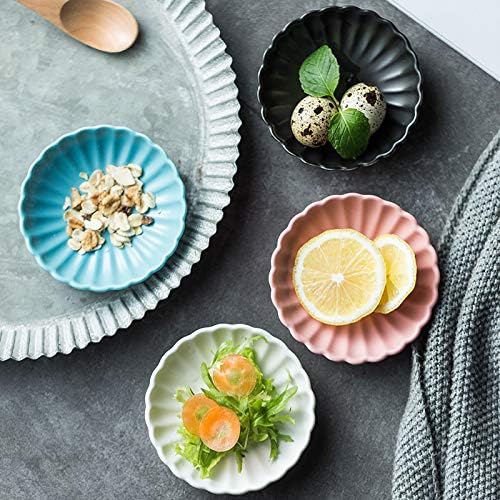 3.5 Inches Flower Shape Ceramic Sauce Dish,Mini Side Seasoning Dish,Condiment Dishes/Sushi Soy Dipping Bowl,Snack Serving Dishes,Porcelain Small Saucer Set(Set of 4)