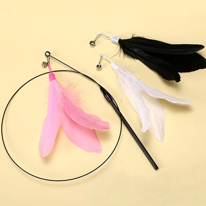 5 Pack Cat Wand Toy Replacement Rod 32'' Flexible Steel Wire Teaser for Cats Feather Toys Worms Bell Refills Rainbow Ribbon Attachments Kitten Interactive Catcher Charmer Exercise