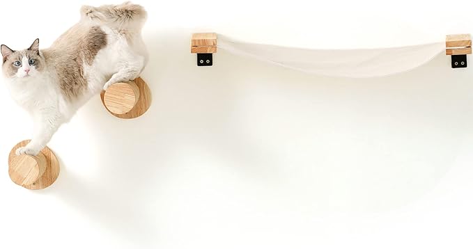 FUKUMARU Cat Wall Furniture, 2 PCS Cat Wall Climbing Shelves Set, Solid Rubber Wood Cat Shelf, Cat Shelves and Perches for Wall Sleeping, Playing, Climbing and Lounging, 16 inch Drywall Installation