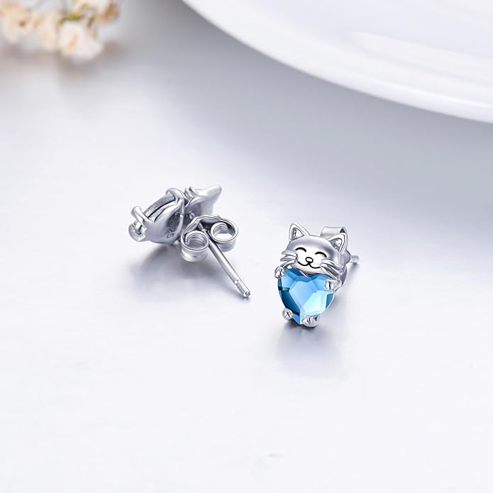 925 Sterling Silver Cat Earrings Cute Animal Kitten Stud Earrings cat Jewelry Gifts for Women Girls Hypoallergenic Earrings for Sensitive Ears