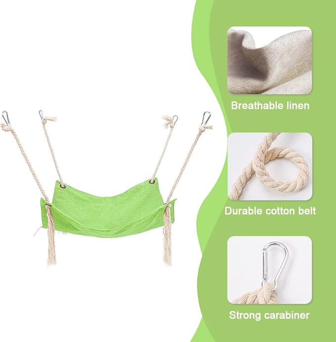 Cat Hammock, Breathable Pet Cage Hammock, Cat Hanging Bed with Metal Carabiners and Tassels, Cat Hanging Hammock for Cage, Hammocks for Kittens, Rabbits, Small Dogs (Green)