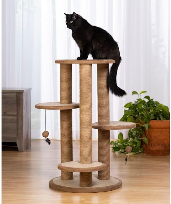 Prevue Pet Products 7150 Kitty Power Paws Multi-Platform Posts with Tassels Cat Scratcher, Natural