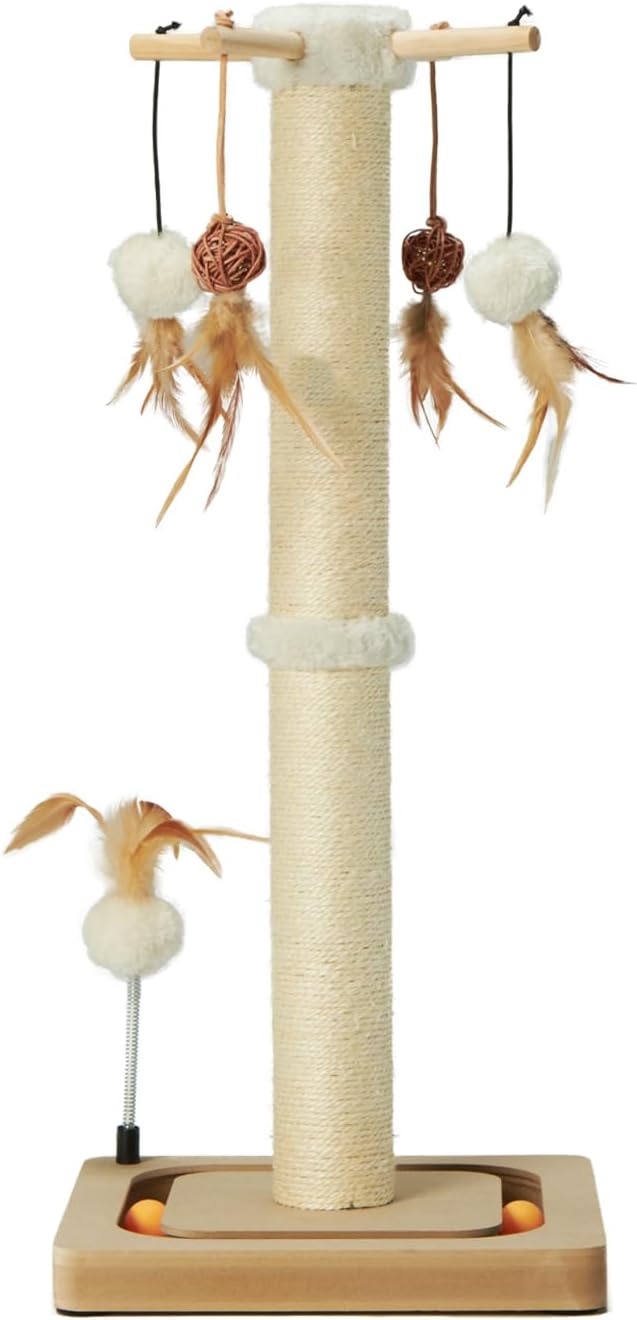 PEEKAB Cat Scratching Post 27 Inches Sisal Scratch Post with Track Ball Toys for Indoor Cats,Kittens Scratcher Toy Beige