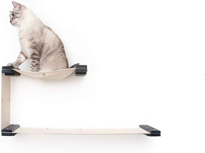 Catastrophic Creations Double Decker Cat Hammock – Wall Mounted Cat Tree with Hammock Perch – Cat Wall Hammock w/Canvas Fabric – Bamboo Cat Tower for Indoor Cats – Modern Cat Furniture