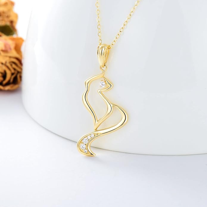 WSX 14K Real Gold Animal Necklace for Women, Bear/Cat/Rabbit/Elephant/Horse Pendant Charm Jewelry Gifts Mother Day Valentine Christmas