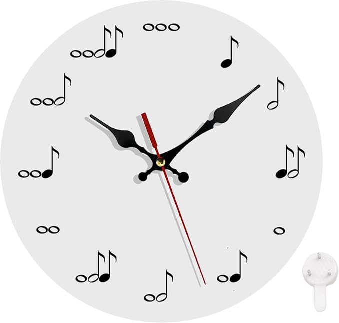 Ansouyi Round Wall Clock Battery Operated Clocks Wallclock 12 Inch,Black Music Notes on White Silent Non Ticking Wall Clock for Living Room,Kitchen,Home,Bathroom,Bedroom,Office or School