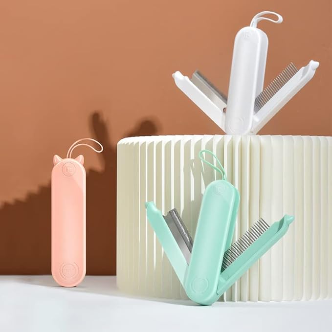 2-Sided Pet Grooming Brush for Dogs & Cats, Self-Cleaning Sliver Brush for pet - Comb for Grooming Long Haired & Short Haired Dogs, Cats, Rabbits & More - Deshedding Tool, Cat Brush (Pink)(W-482)