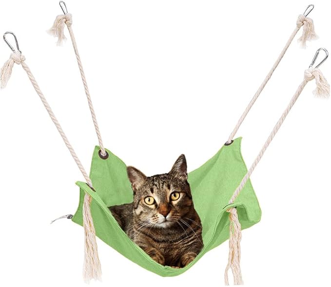 Cat Hammock, Breathable Pet Cage Hammock, Cat Hanging Bed with Metal Carabiners and Tassels, Cat Hanging Hammock for Cage, Hammocks for Kittens, Rabbits, Small Dogs (Green)