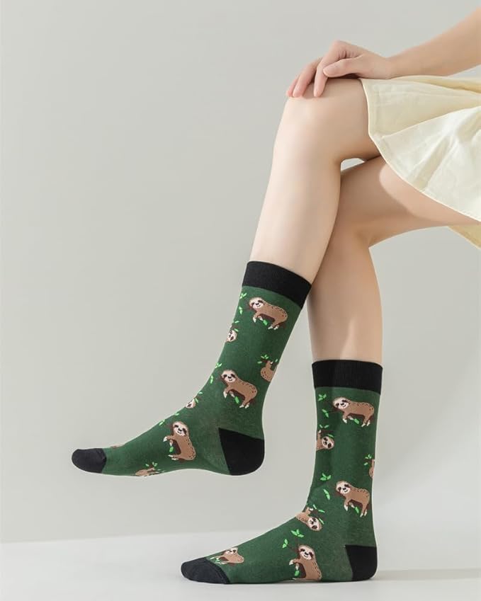 5 Pairs Cute Animal Crew Socks Fun Casual Cotton Calf Socks for Women