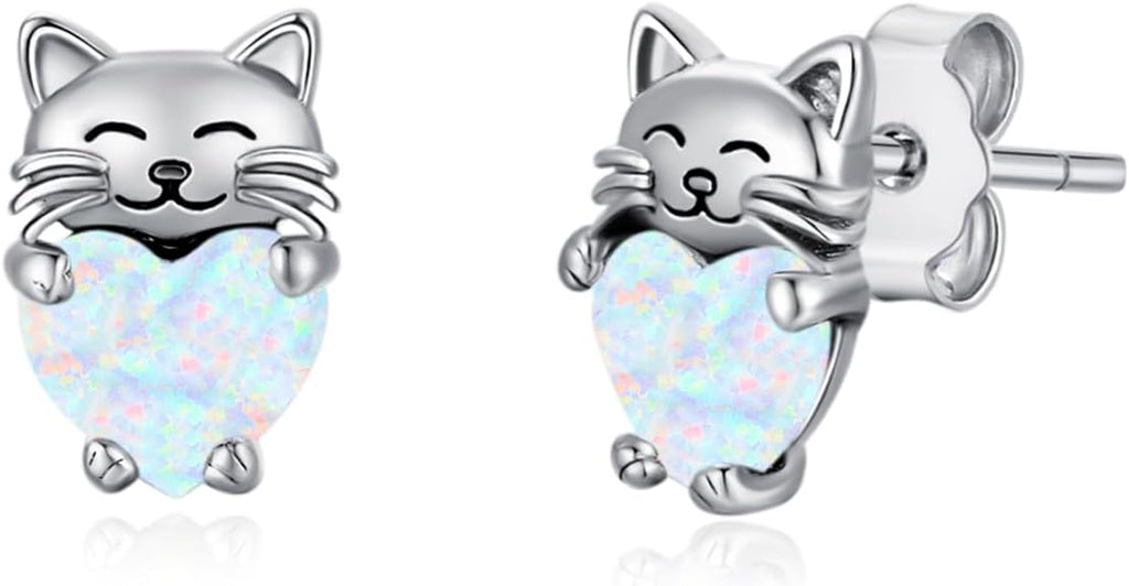 925 Sterling Silver Cat Earrings Cute Animal Kitten Stud Earrings cat Jewelry Gifts for Women Girls Hypoallergenic Earrings for Sensitive Ears