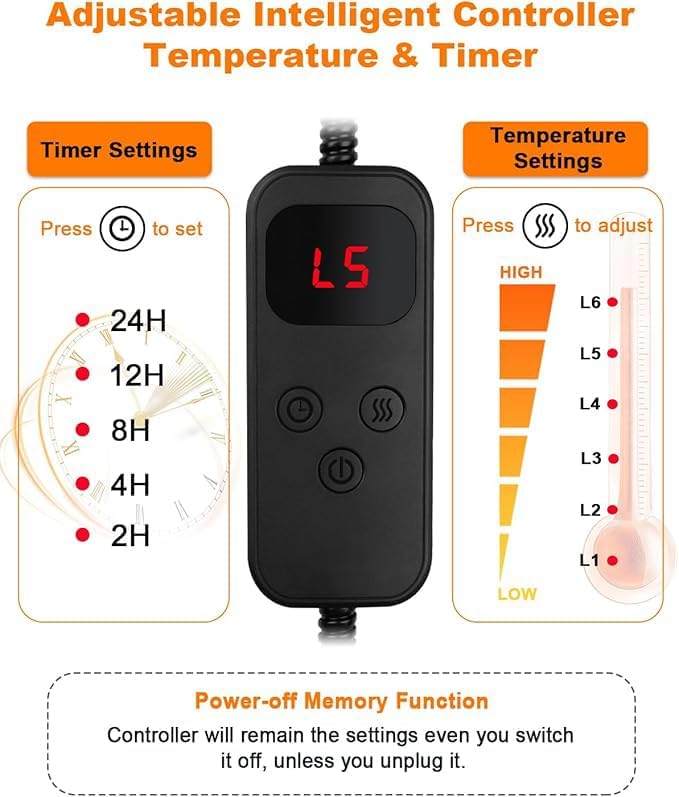 Outdoor Pet Heating Pad for Cat & Dog, Indoor Warming Heated Mat Pad, Adjustable Waterproof Heated Dog Cat Bed with 6 Temperature & 5 Timers Set Auto Off, Pet Heater Warmer Blanket