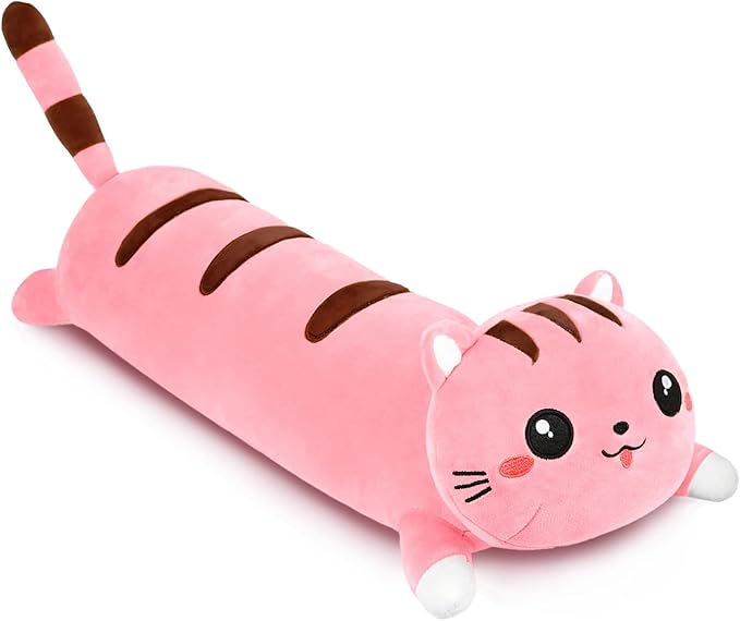 AFAN Long Cat Plush Cute Cat Body Pillows Kawaii Stuffed Animals Plushies Soft Cuddly Cotton Plush Toys Room Decor Gifts for Kids Girls Boys Adults (Pink, 50 Inch)