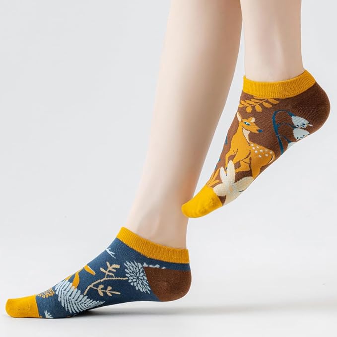 2 Pairs Funny Cartoon Animal Print Cotton Ankle Socks for Women Teens