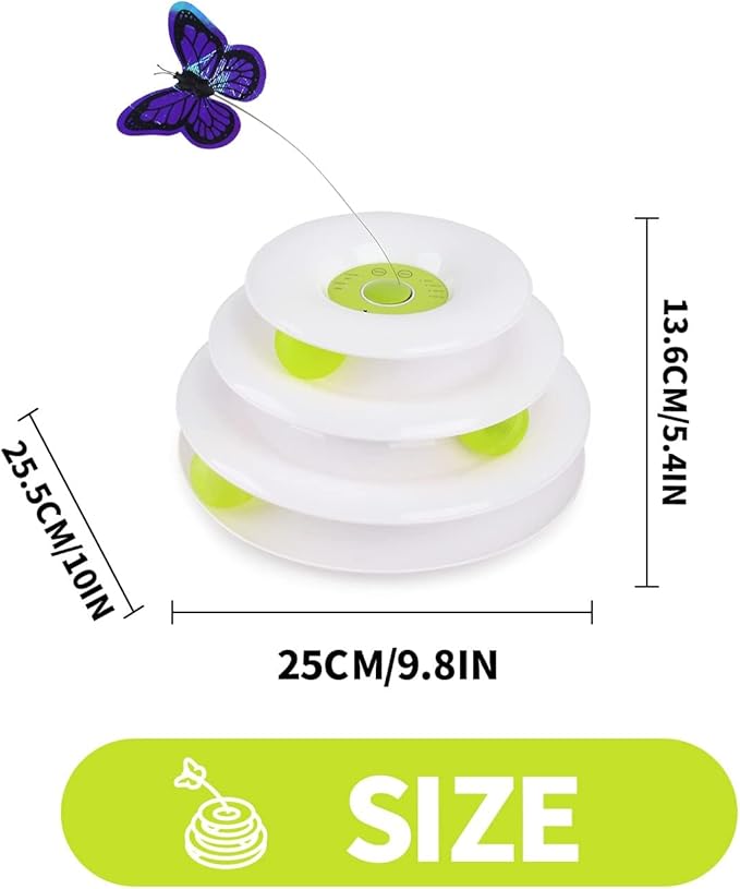 ALL FOR PAWS Interactive Cat Toys Automatic Tower of Butterfly Flutter Bug Cat Enrichment Ball Track Toy Smart Cat Toys with Timer for Indoor Cats