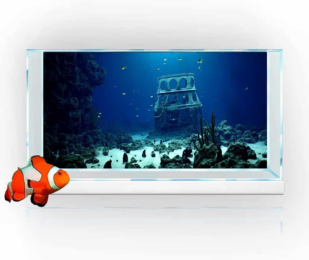 48X24IN Natural Underwater Aquarium Background, Pictures 3D Fish Reef Fish Tank Decoration Background, with 8 EVA Double-Sided Tape