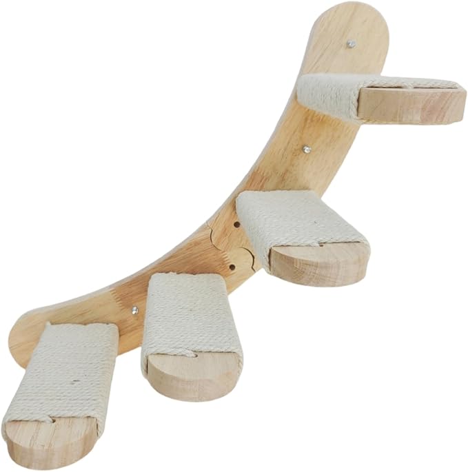 Cat Scratching Staircase, Wooden Climbing Post for Cats, Stairway Design Cat Climbing Shelf Wall Mounted, Four Step Cat Stairway with Jute Scratching for Cats Perch Platform (Flat-Ladder)