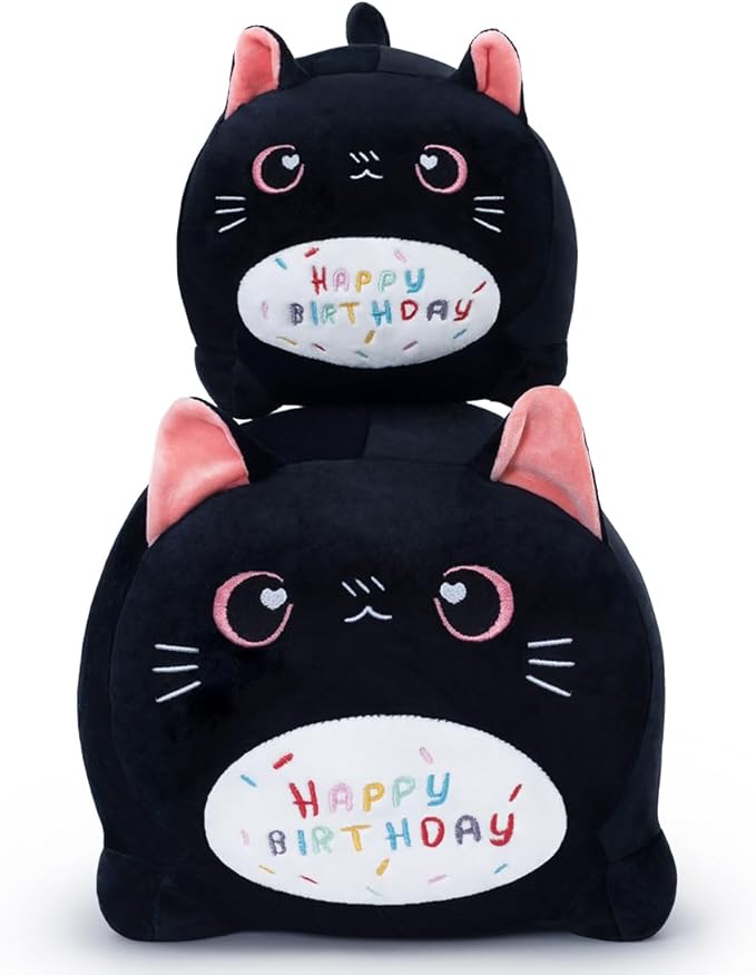 15.8'' Cat Plush Stuffed Animals Birthdays Gifts, Black Cat Plush Pillow Soft Kitty Plushie, Chubby Plush Toy Birthday Gifts for Kids Girlfriend
