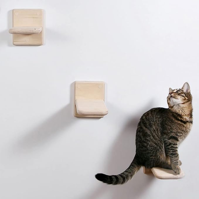 2 PCS Cat Wall Shelves,Wood Cat Wall Steps Cat Climber - Cat Wall Climbing Ladder, Wall Mount Cat Climbing Shelves, Cat Perch for Wall, Cat Hammock Bed, Indoor Cat Wall Furniture (2 PCS)