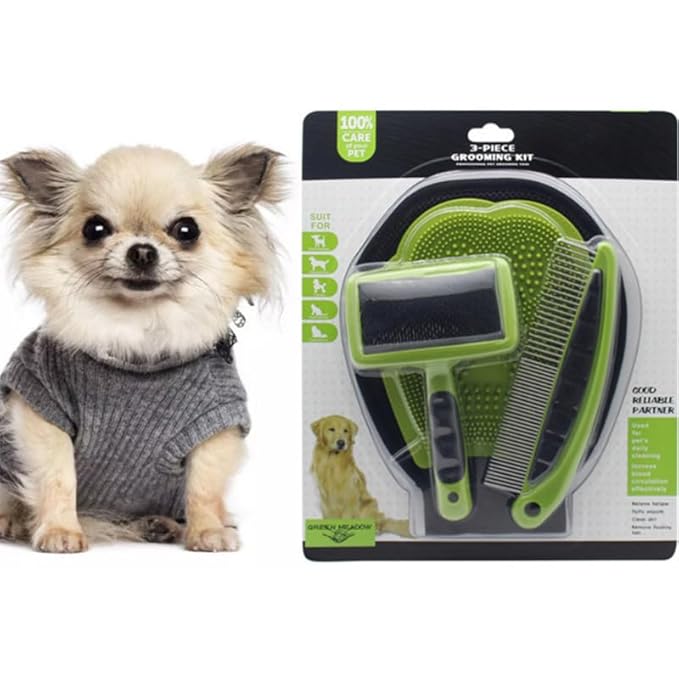 3 in 1 Pet Grooming Kit | Deshedding Brush | Dog Cat Slicker Brush | Dog Cat Grooming Set | Glove for Cats & Dogs