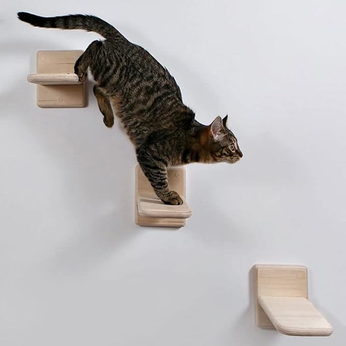2 PCS Cat Wall Shelves,Wood Cat Wall Steps Cat Climber - Cat Wall Climbing Ladder, Wall Mount Cat Climbing Shelves, Cat Perch for Wall, Cat Hammock Bed, Indoor Cat Wall Furniture (2 PCS)