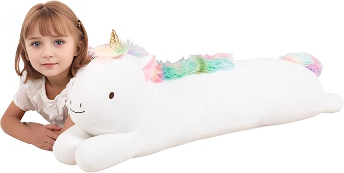 40inch Giant Unicorn Stuffed Long Pillow Plush Toy, Soft Rainbow Horse Large Stuffed Animals, Squffy Sleeping Unicorn Plushies Gift for Kids Boys Girls Birthday