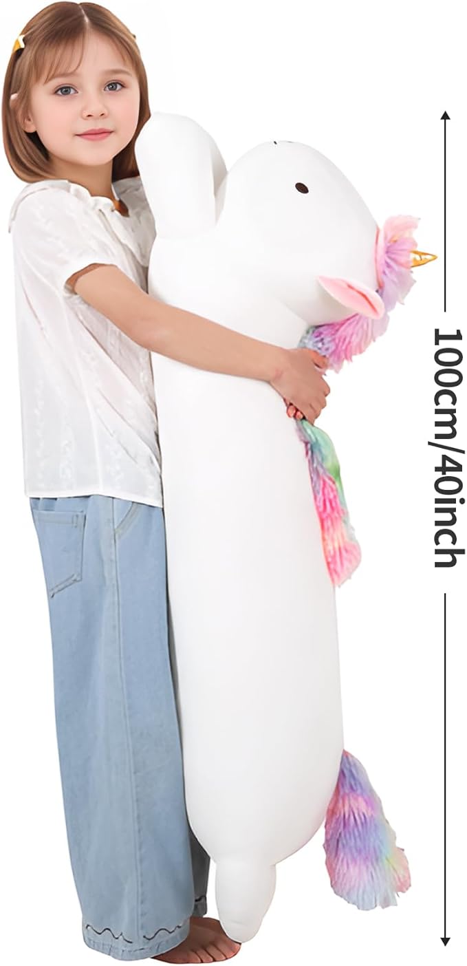 40inch Giant Unicorn Stuffed Long Pillow Plush Toy, Soft Rainbow Horse Large Stuffed Animals, Squffy Sleeping Unicorn Plushies Gift for Kids Boys Girls Birthday